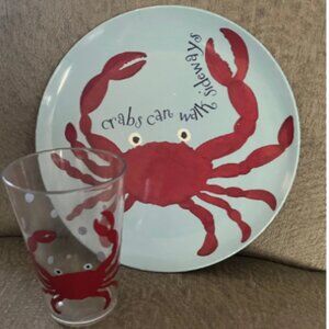 POTTERY BARN KIDS Crab melamine plate, cup dinnerware set